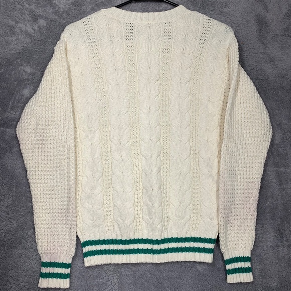 American Eagle Women’s Cable Knit Sweater XS White Green Stripe Cotton Blend - Picture 7 of 7